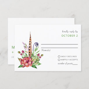 Rustic Boho Succulent Cactus Greenery Wedding RSVP Card