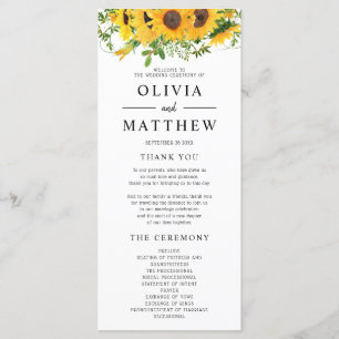 Rustic Boho Sunflower Floral Bouquet Wedding Programme