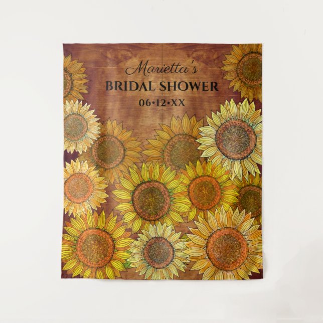   Rustic Boho Sunflower Personalised Bridal Shower Tapestry (Front)