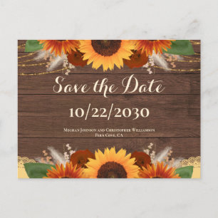 Rustic Boho Sunflower Roses Wedding Save the Date  Postcard