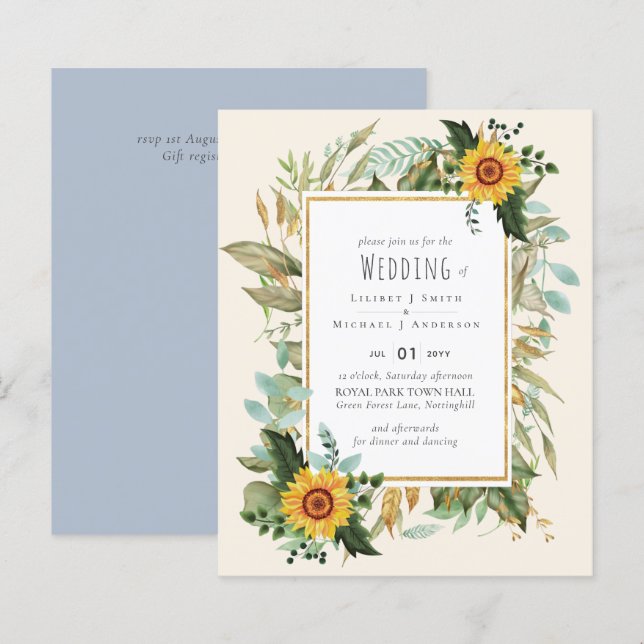 Rustic BOHO Sunflowers Greenery Wedding (Front/Back)