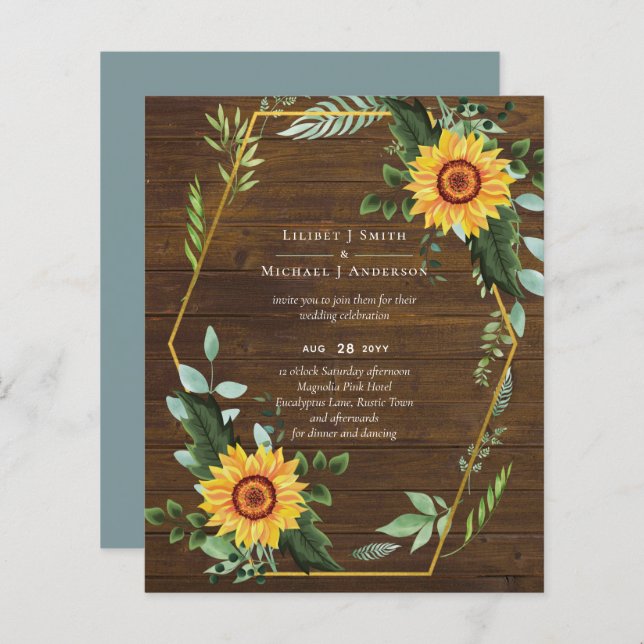 Rustic BOHO Sunflowers Greenery Wedding (Front/Back)