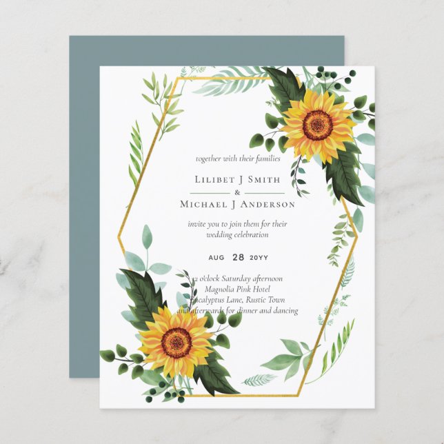 Rustic BOHO Sunflowers Greenery Wedding (Front/Back)