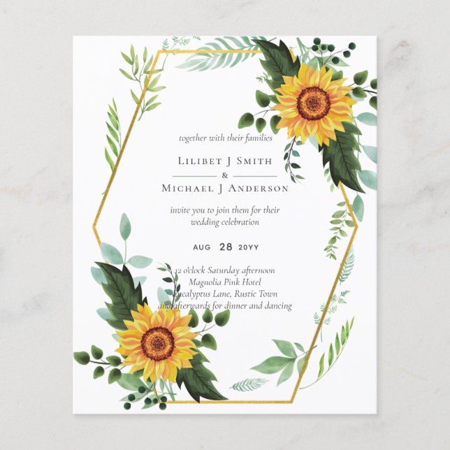 Rustic BOHO Sunflowers Greenery Wedding Flyer (Front)