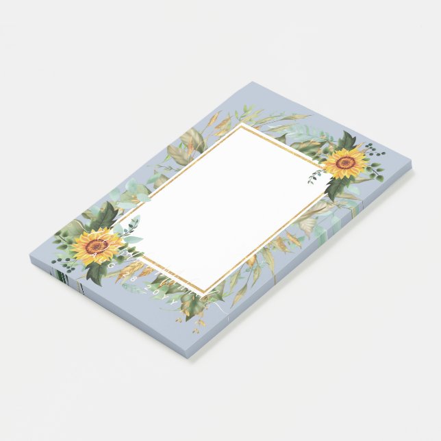 Rustic BOHO Sunflowers Greenery Wedding Post-it Notes (Angled)