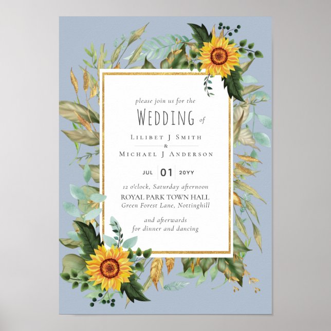 Rustic BOHO Sunflowers Greenery Wedding Poster (Front)
