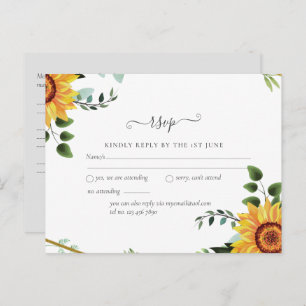 Rustic BOHO Sunflowers Greenery Wedding RSVP Postcard
