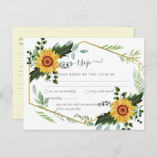 Rustic BOHO Sunflowers Greenery Wedding RSVP Postcard