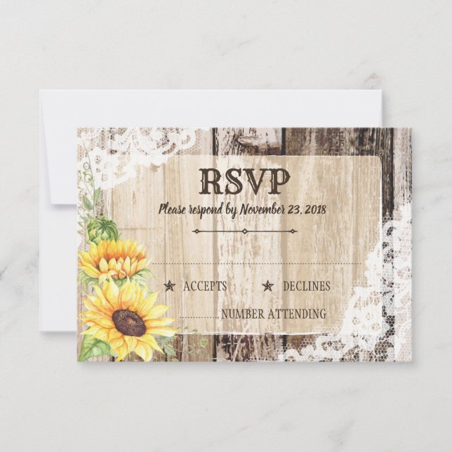 Rustic Boho Sunflowers Wood RSVP Card (Front)