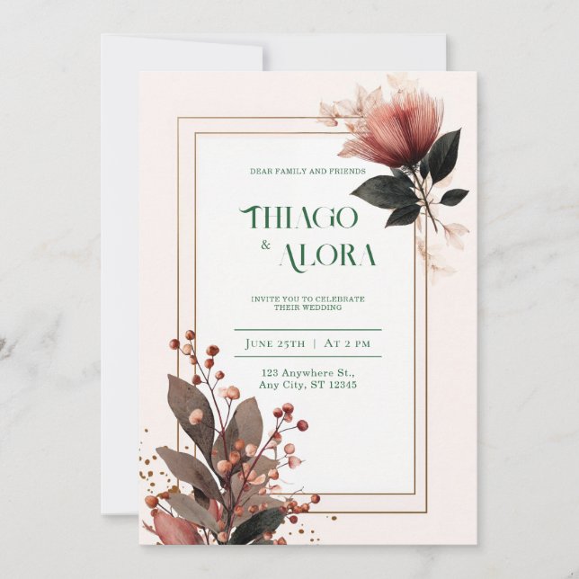 Rustic Boho Tassel Flower Autumn Berry Wedding Invitation (Front)