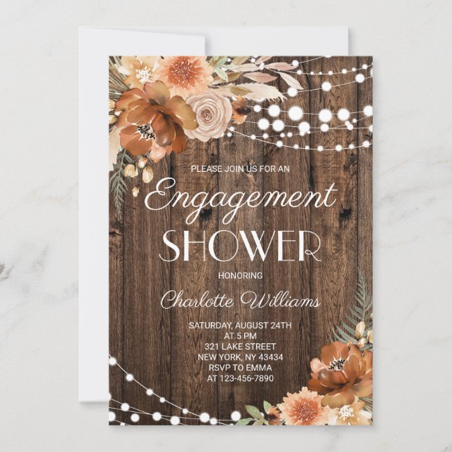 Rustic Boho Terracotta Floral Engagement Shower Invitation (Front)