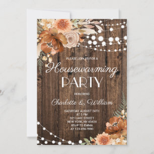 Rustic Boho Terracotta Floral Housewarming Party Invitation