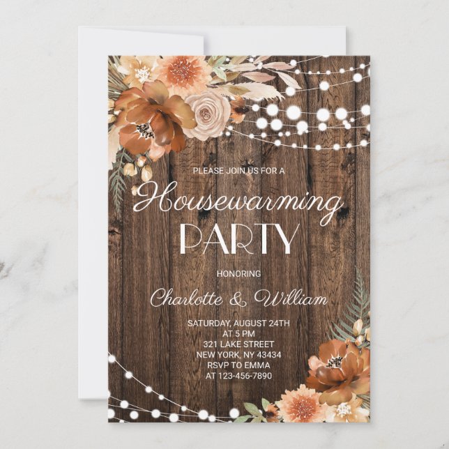 Rustic Boho Terracotta Floral Housewarming Party Invitation (Front)