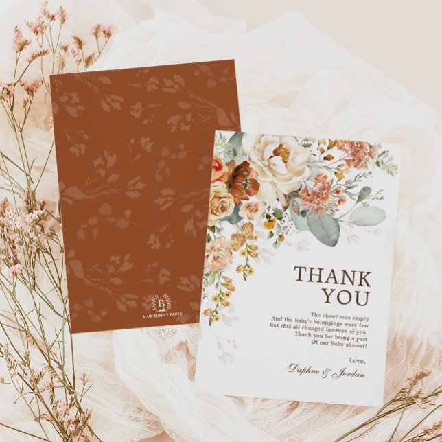 Rustic Boho Terracotta Floral Neutral Baby Shower Thank You Card (Creator Uploaded)