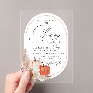 Rustic Boho Terracotta Pampas Pumpkin Fall Wedding Acrylic Invitations
