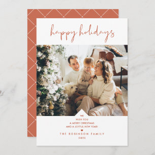 Rustic Boho Terracotta Rust Elegant Script Photo Holiday Card