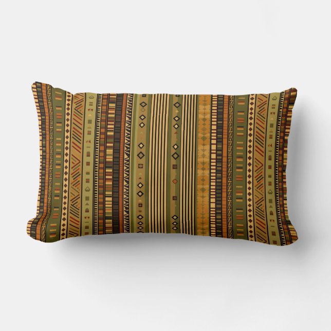 Rustic Boho Tribal Stripes Lumbar Cushion (Front)