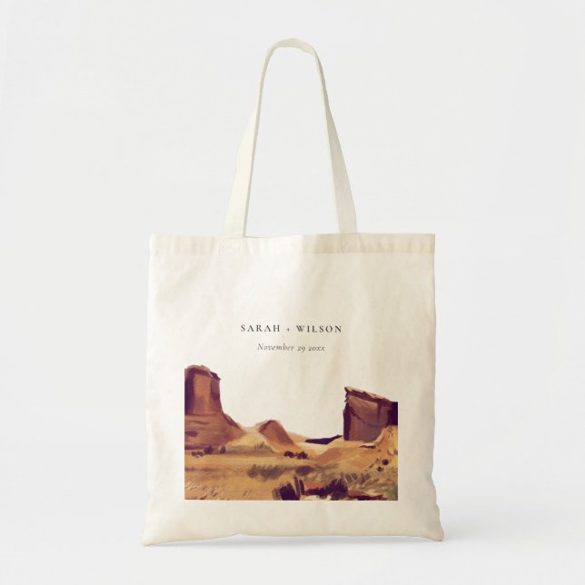 Rustic Boho Watercolor Desert Landscape Wedding Tote Bag (Front)