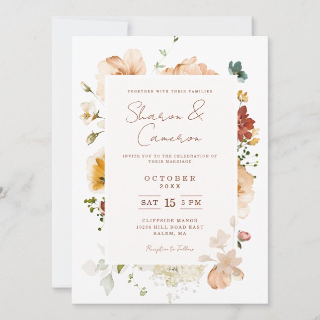 Rustic Boho Watercolor Floral Garden Wedding (Front)