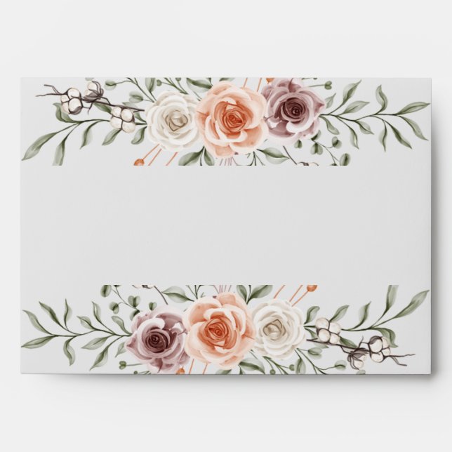 Rustic Boho Watercolor Floral Grey Wedding Envelope (Front)