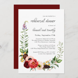 Rustic Boho Watercolor Floral Rehearsal Dinner Invitation
