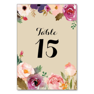 Rustic Boho Watercolor Flowers Wedding Table Number