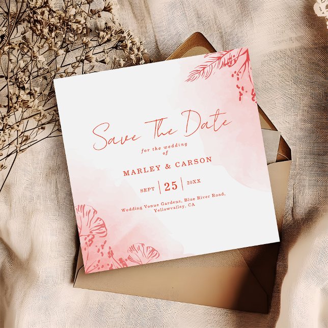 Rustic Boho Watercolor Foliage Terracotta Wedding Save The Date (Creator Uploaded)