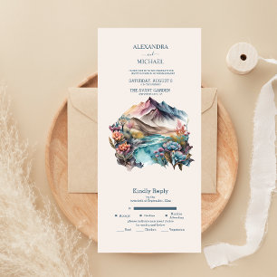Rustic Boho Watercolor Mountain Wedding All In One Invitation