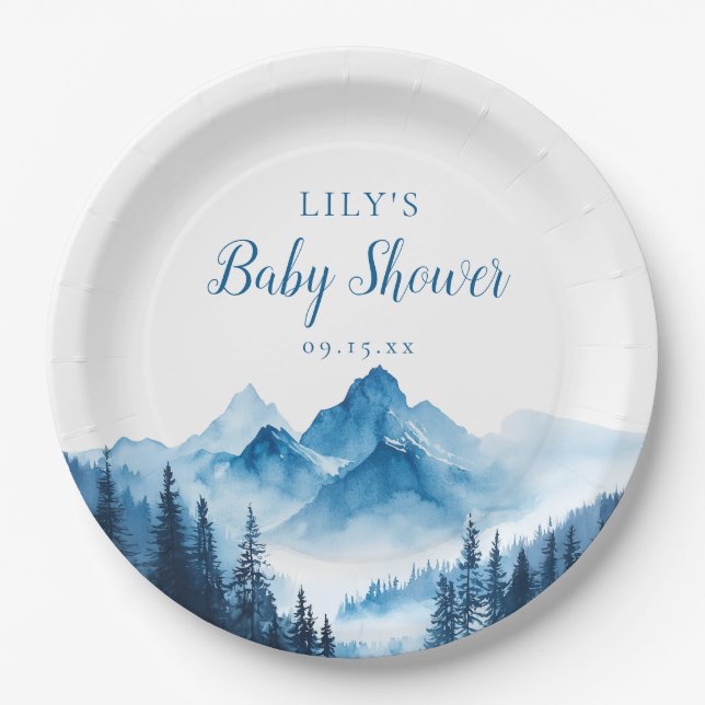Rustic Boho Watercolor Mountains Baby Shower Paper Plate (Front)