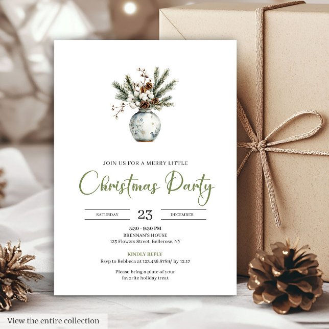 Rustic Boho Watercolor Pine Wreath Christmas Party Invitation (Rustic Boho Watercolor Pine Wreath Christmas Party Invite)