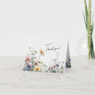 Rustic Boho Watercolor Wildflowers Thank You Card