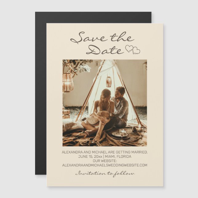 Rustic Boho Wedding Hearts Magnetic Invitation (Front/Back)