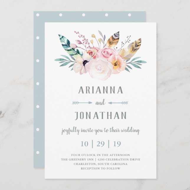 Rustic Boho Wedding Invitation (Front/Back)
