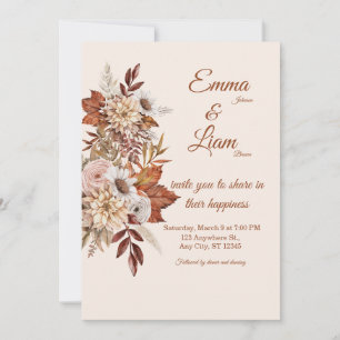 Rustic Boho Wedding Invitation Beige Floral Card