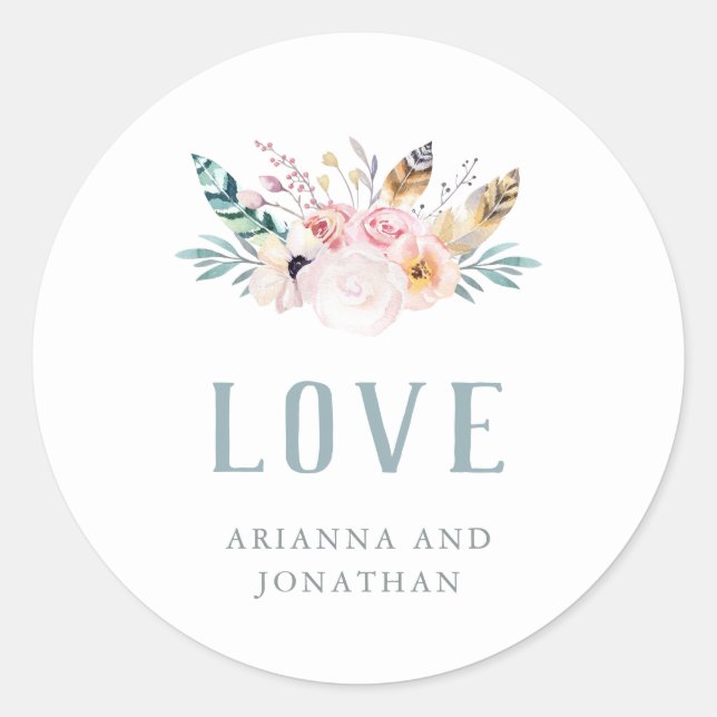 Rustic Boho Wedding | Love Classic Round Sticker (Front)