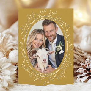 Rustic Boho Wedding Photo Merry and Married Gold   Holiday Card