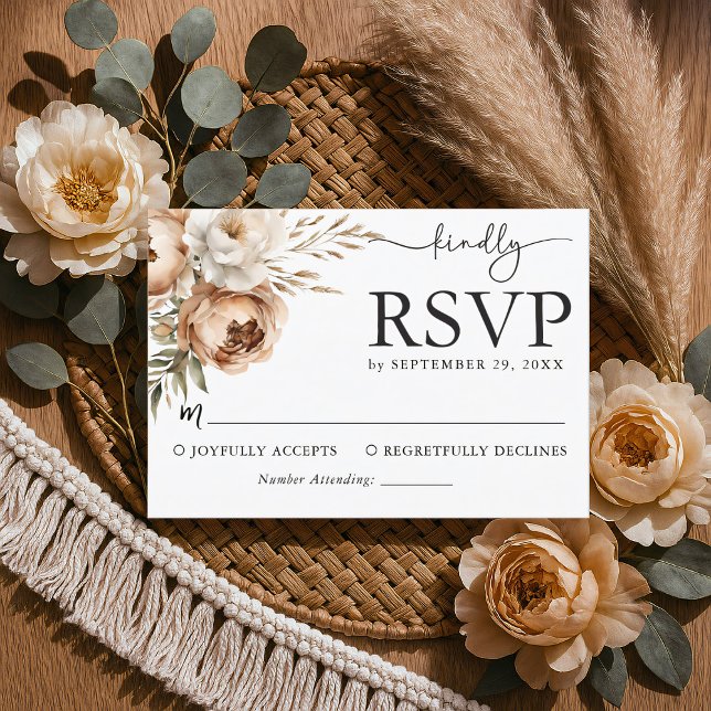 Rustic Boho Wedding RSVP Card with Pampas & Peony (Creator Uploaded)