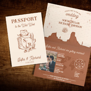 Rustic Boho Western Wedding Destination Passport Invitation
