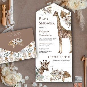 Rustic Boho Wild Safari Giraffe Baby Shower All In One Invitation