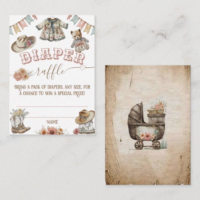 Rustic Boho Wild West Baby Girl Shower diaper Enclosure Card (Front/Back)