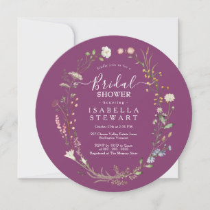 Rustic Boho Wildflower Berry Purple Bridal Shower Invitation