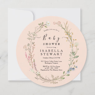 Rustic Boho Wildflower Blush Pink Baby Shower Invitation