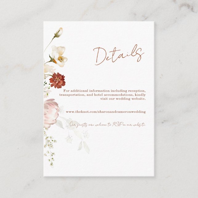 Rustic Boho Wildflower Floral Details  Enclosure Card (Front)