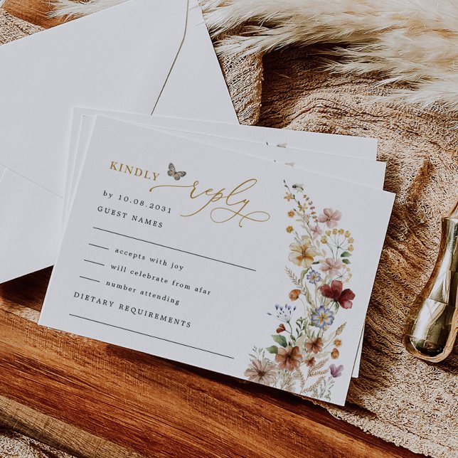Rustic Boho Wildflower Floral Garden Wedding RSVP Card (Creator Uploaded)