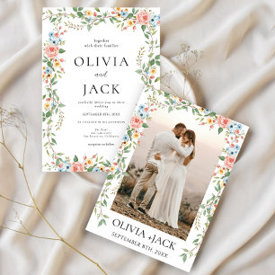 Rustic Boho Wildflower Floral Photo Border Wedding Invitation