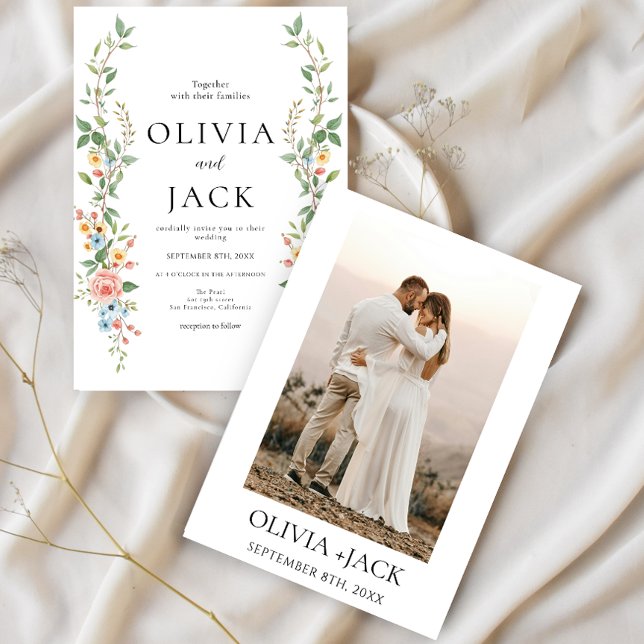 Rustic Boho Wildflower Floral Photo Wedding Invitation (Creator Uploaded)
