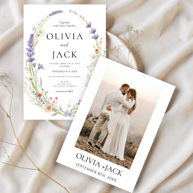 Rustic Boho Wildflower Floral Photo Wedding Invitation (Creator Uploaded)