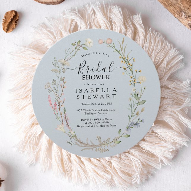 Rustic Boho Wildflower Light Navy Bridal Shower Invitation (Creator Uploaded)