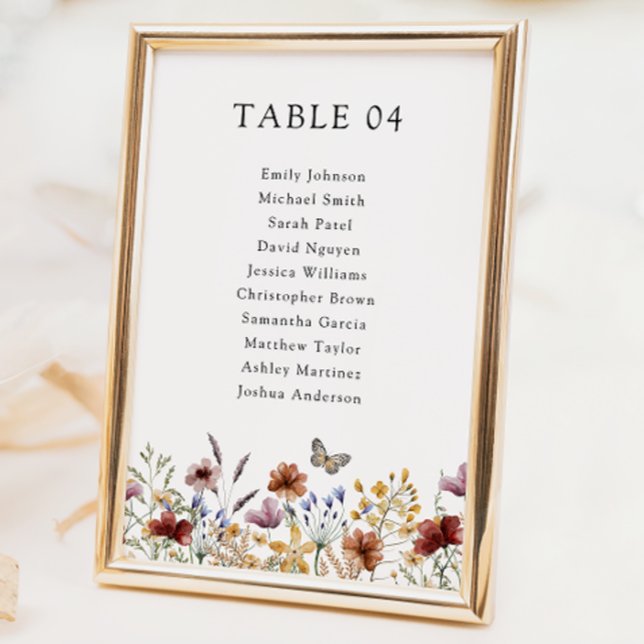 Rustic Boho Wildflower Names Table Number (Rustic Boho Wildflower Names Table Number Sign with Butterfly by Painted Paperie
)