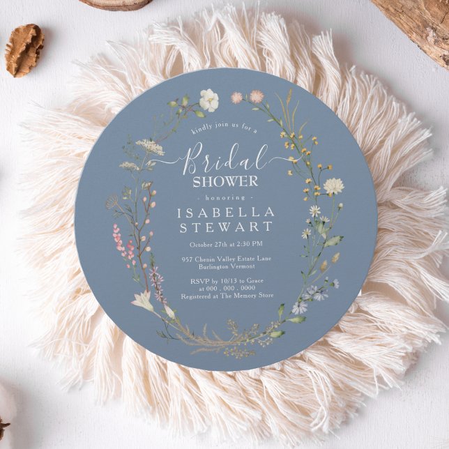 Rustic Boho Wildflower Periwinkle Bridal Shower Invitation (Creator Uploaded)